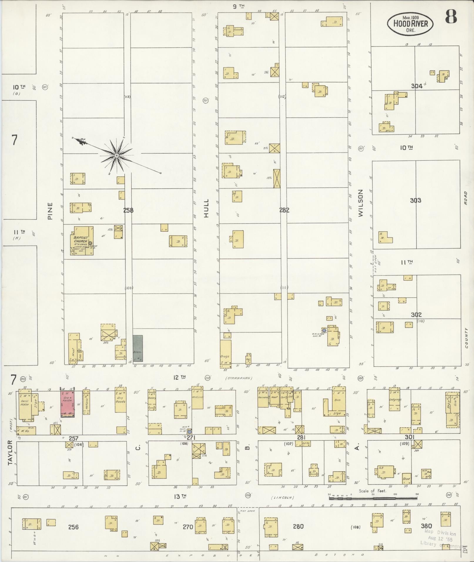 Sanborn Fire Insurance Map from Hood River, Hood River County, Oregon (1909), Sheet #0008 - Complete Map Set gallery image, historic Sanborn map, vintage wall art, Oregon Oregon