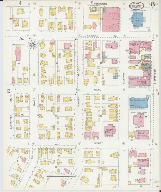 Sanborn Fire Insurance Map from Freeport, Stephenson County, Illinois (1904), Sheet #0008 - Historic Sanborn Fire Insurance Map Print, vintage old map wall art, antique decor, genealogy gift, Illinois Illinois map