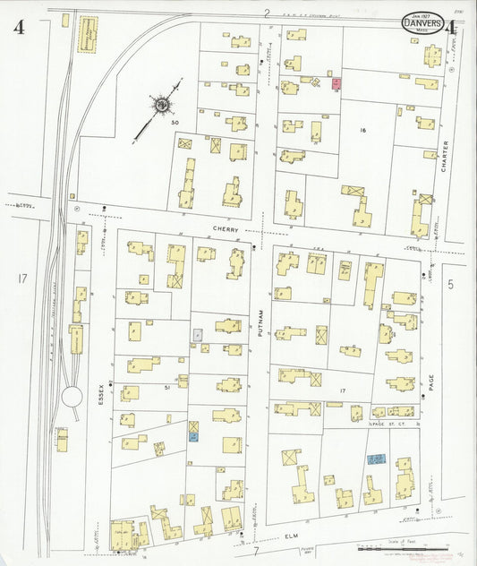 Sanborn Fire Insurance Map from Danvers, Essex County, Massachusetts (1927), Sheet #0004 - Historic Sanborn Fire Insurance Map Print, vintage old map wall art, antique decor, genealogy gift, Massachusetts Massachusetts map