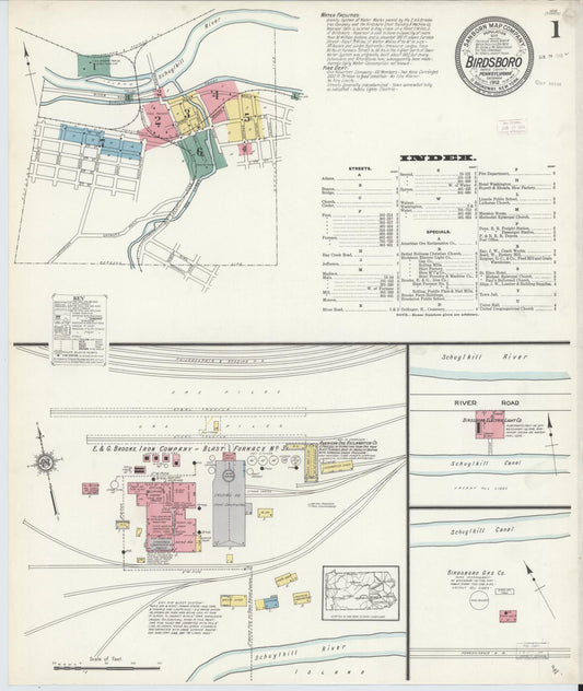 Sanborn Fire Insurance Map from Birdsboro, Berks County, Pennsylvania (1912), Sheet #0001 - Historic Sanborn Fire Insurance Map Print, vintage old map wall art, antique decor, genealogy gift, Pennsylvania Pennsylvania map