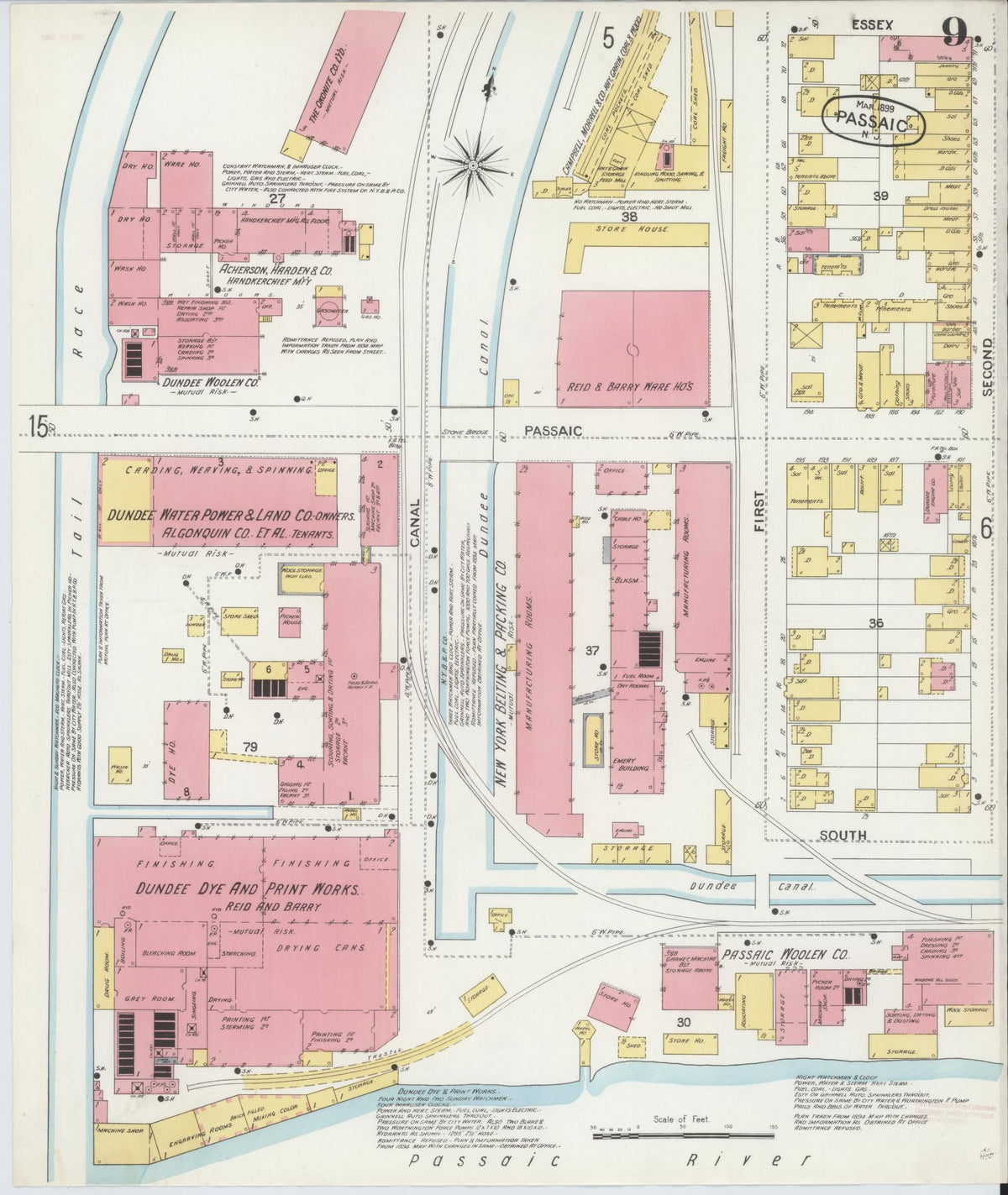 Sanborn Fire Insurance Map from Passaic, Passaic County, New Jersey (1899), Sheet #0009 - Complete Map Set gallery image, historic Sanborn map, vintage wall art, New Jersey New Jersey