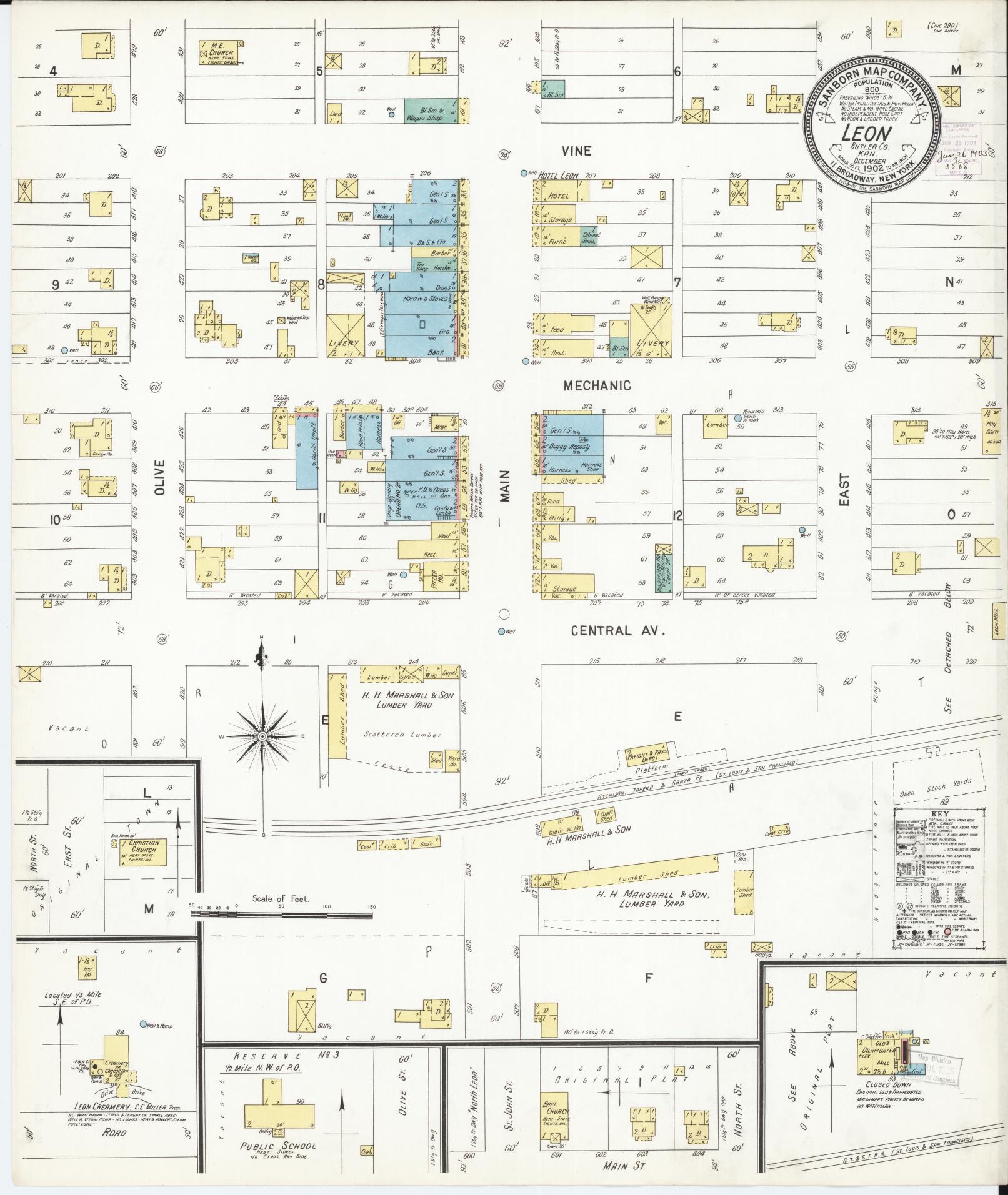Sanborn Fire Insurance Map from Leon, Butler County, Kansas (1902), Sheet #0001 - Historic Sanborn Fire Insurance Map Print, vintage old map wall art, antique decor, genealogy gift, Kansas Kansas map