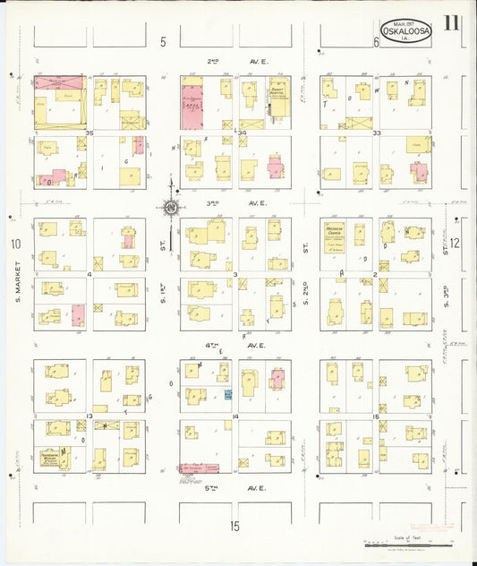 Sanborn Fire Insurance Map from Oskaloosa, Mahaska County, Iowa (1917), Sheet #0011 - Historic Sanborn Fire Insurance Map Print, vintage old map wall art