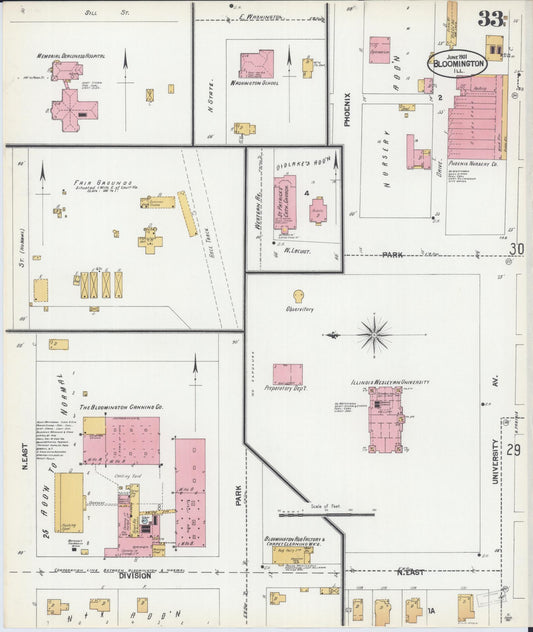 Sanborn Fire Insurance Map from Bloomington, McLean County, Illinois (1901), Sheet #0033 - Historic Sanborn Fire Insurance Map Print, vintage old map wall art, antique decor, genealogy gift, Illinois Illinois map