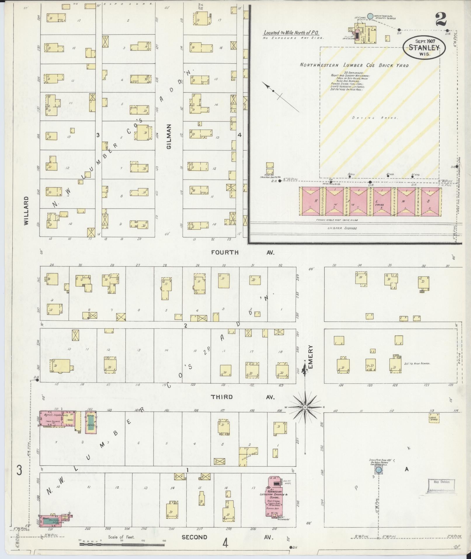 Sanborn Fire Insurance Map from Stanley, Chippewa County, Wisconsin (1907), Sheet #0002 - Complete Map Set gallery image, historic Sanborn map, vintage wall art, Wisconsin Wisconsin