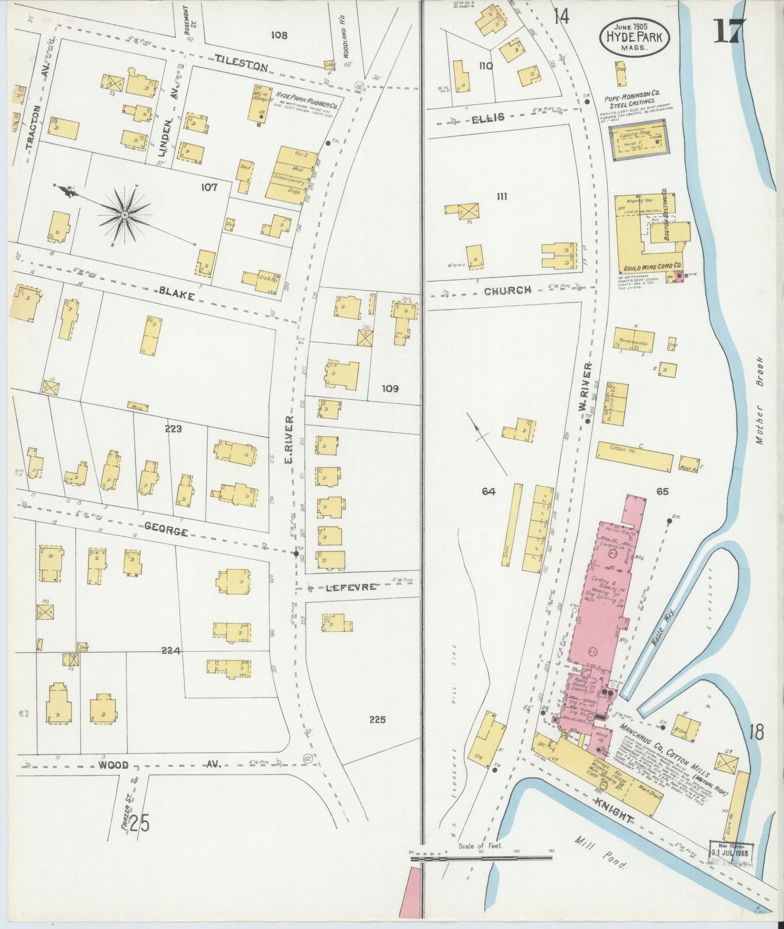 Sanborn Fire Insurance Map from Hyde Park, Norfolk County, Massachusetts (1905), Sheet #0017 - Complete Map Set gallery image, historic Sanborn map, vintage wall art, Massachusetts Massachusetts