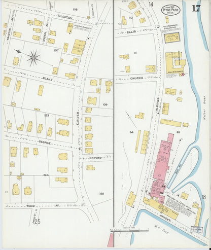 Sanborn Fire Insurance Map from Hyde Park, Norfolk County, Massachusetts (1905), Sheet #0017 - Complete Map Set gallery image, historic Sanborn map, vintage wall art, Massachusetts Massachusetts