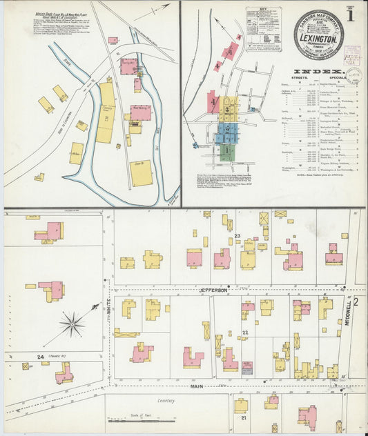 Sanborn Fire Insurance Map from Lexington, Independent Cities, Virginia (1902), Sheet #0001 - Complete Map Set gallery image, historic Sanborn map, vintage wall art, Virginia Virginia
