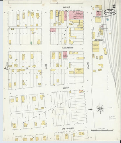 Sanborn Fire Insurance Map from Dickinson, Stark County, North Dakota (1904), Sheet #0002 - Complete Map Set gallery image, historic Sanborn map, vintage wall art, North Dakota North Dakota
