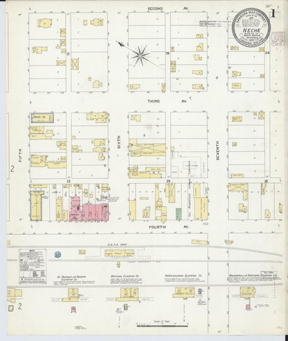 Sanborn Fire Insurance Map from Neche, Pembina County, North Dakota (1907), Sheet #0001 - Complete Map Set gallery image, historic Sanborn map, vintage wall art, North Dakota North Dakota