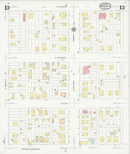 Sanborn Fire Insurance Map from Wewoka, Seminole County, Oklahoma (1930), Sheet #0013 - Complete Map Set gallery image, historic Sanborn map, vintage wall art, Oklahoma Oklahoma