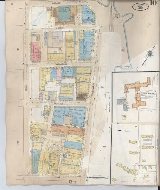 Sanborn Fire Insurance Map from Hilo, Hawaii County, Hawaii (1957), Sheet #0010 - Historic Sanborn Fire Insurance Map Print, vintage old map wall art