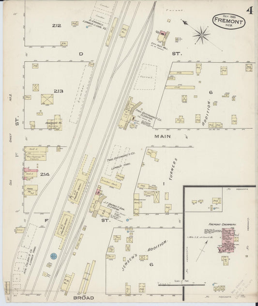 Sanborn Fire Insurance Map from Fremont, Dodge County, Nebraska (1885), Sheet #0004 - Historic Sanborn Fire Insurance Map Print, vintage old map wall art, antique decor, genealogy gift, Nebraska Nebraska map