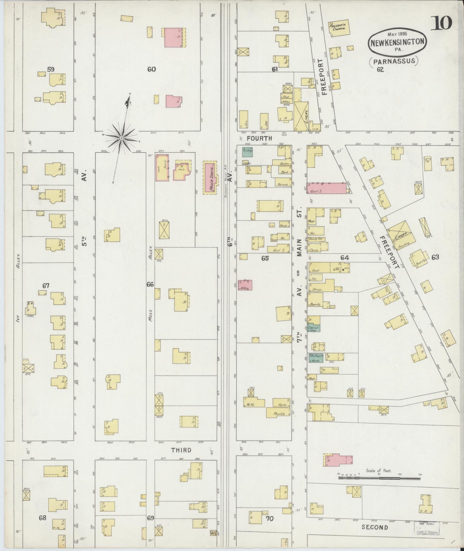 Sanborn Fire Insurance Map from New Kensington, Westmoreland County, Pennsylvania (1895), Sheet #0010 - Complete Map Set gallery image, historic Sanborn map, vintage wall art, Pennsylvania Pennsylvania