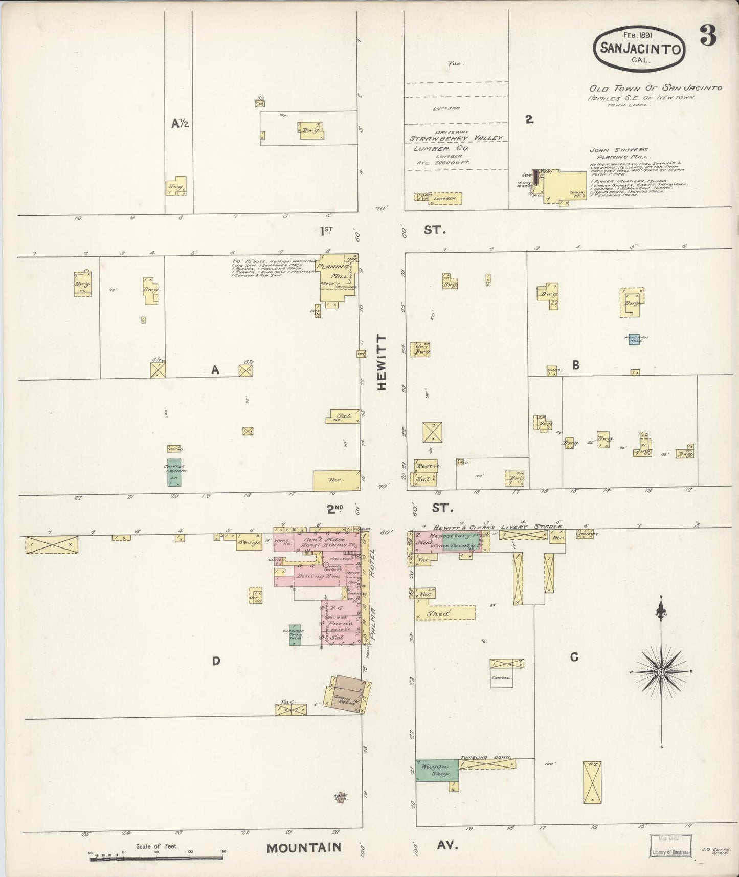Sanborn Fire Insurance Map from San Jacinto, Riverside County, California (1891), Sheet #0003 - Complete Map Set gallery image, historic Sanborn map, vintage wall art, California California