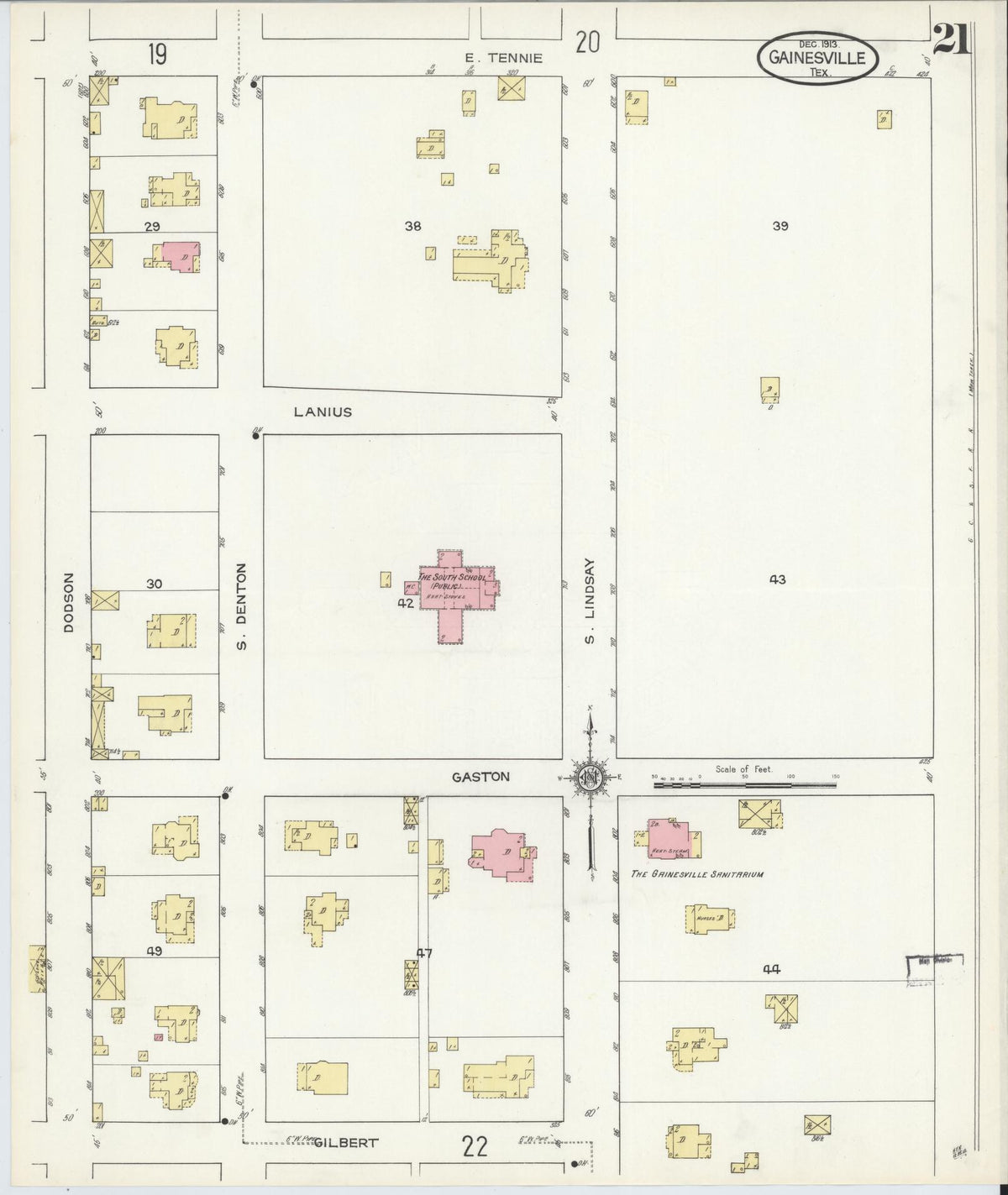 Sanborn Fire Insurance Map from Gainesville, Cooke County, Texas (1913), Sheet #0021 - Historic Sanborn Fire Insurance Map Print, vintage old map wall art, antique decor, genealogy gift, Texas Texas map