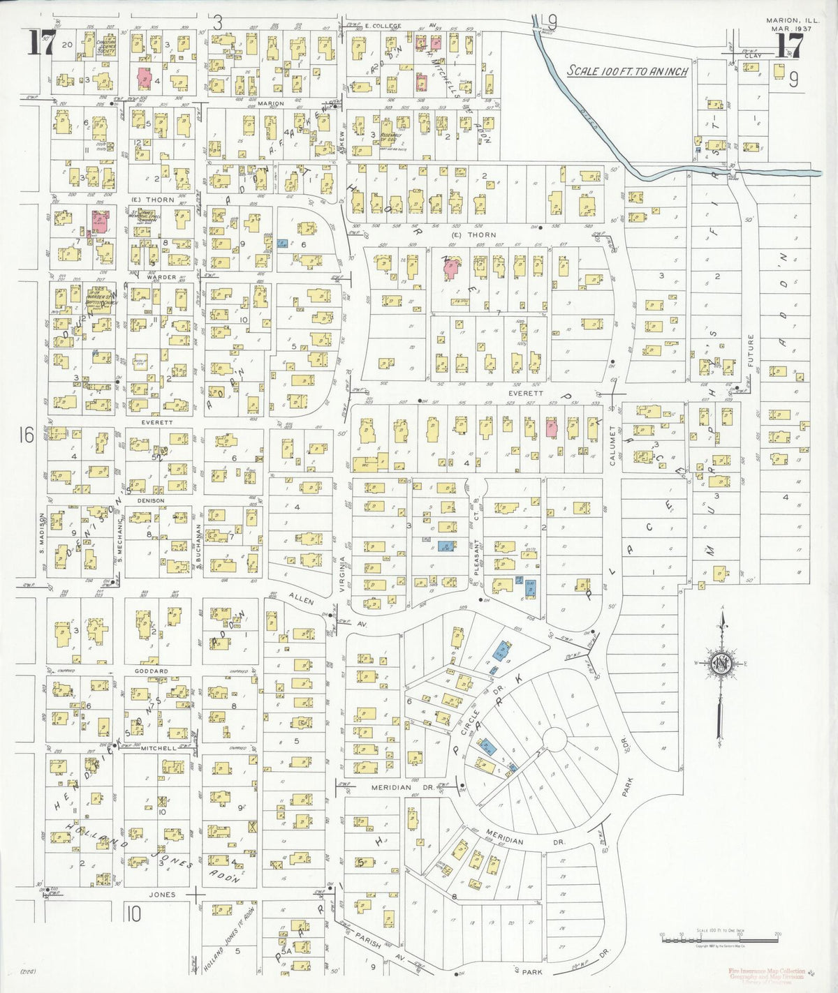 Sanborn Fire Insurance Map from Marion, Williamson County, Illinois (1937), Sheet #0017 - Complete Map Set gallery image, historic Sanborn map, vintage wall art, Illinois Illinois