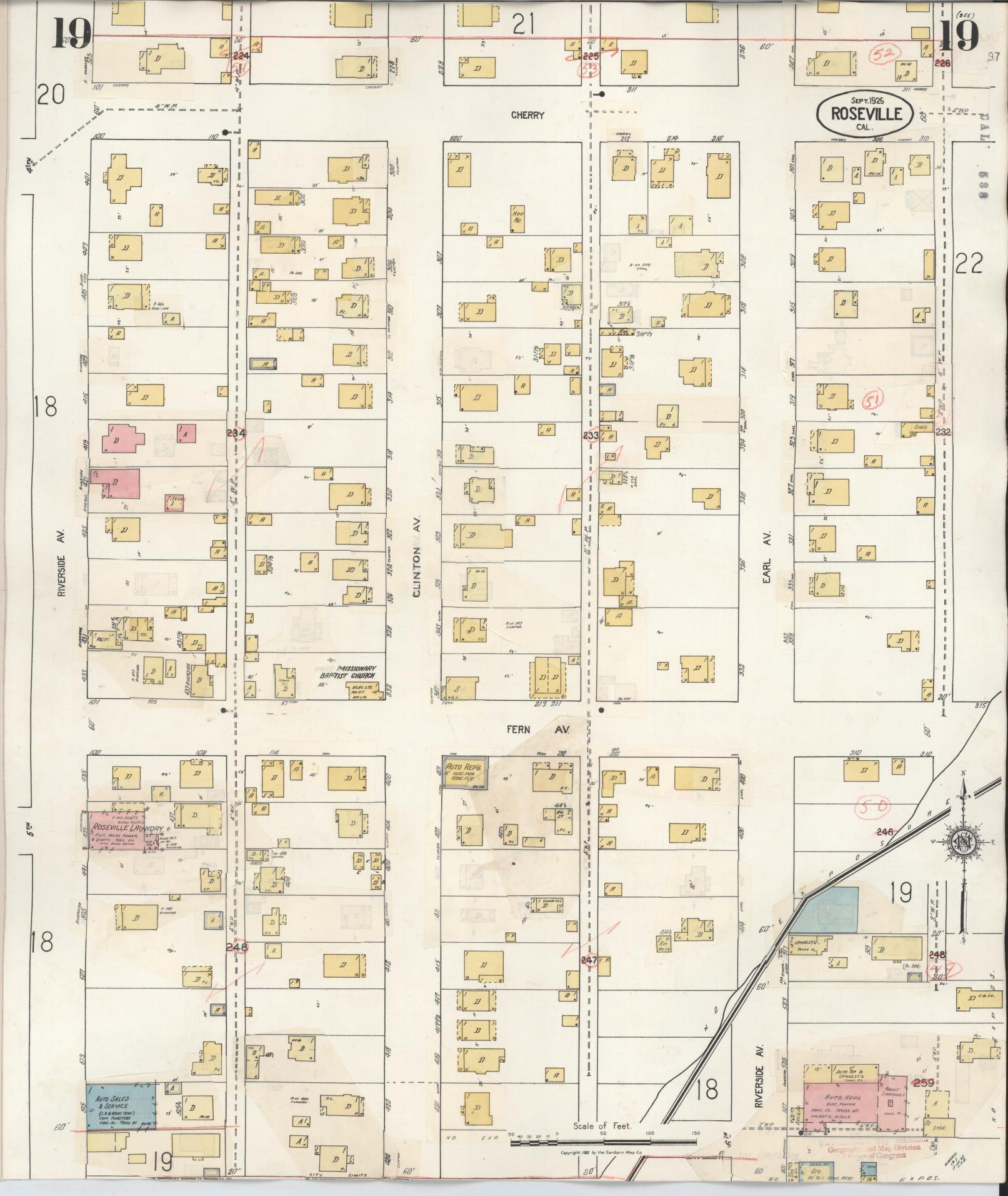 Sanborn Fire Insurance Map from Roseville, Placer County, California (1944), Sheet #0019 - Complete Map Set gallery image, historic Sanborn map, vintage wall art, California California