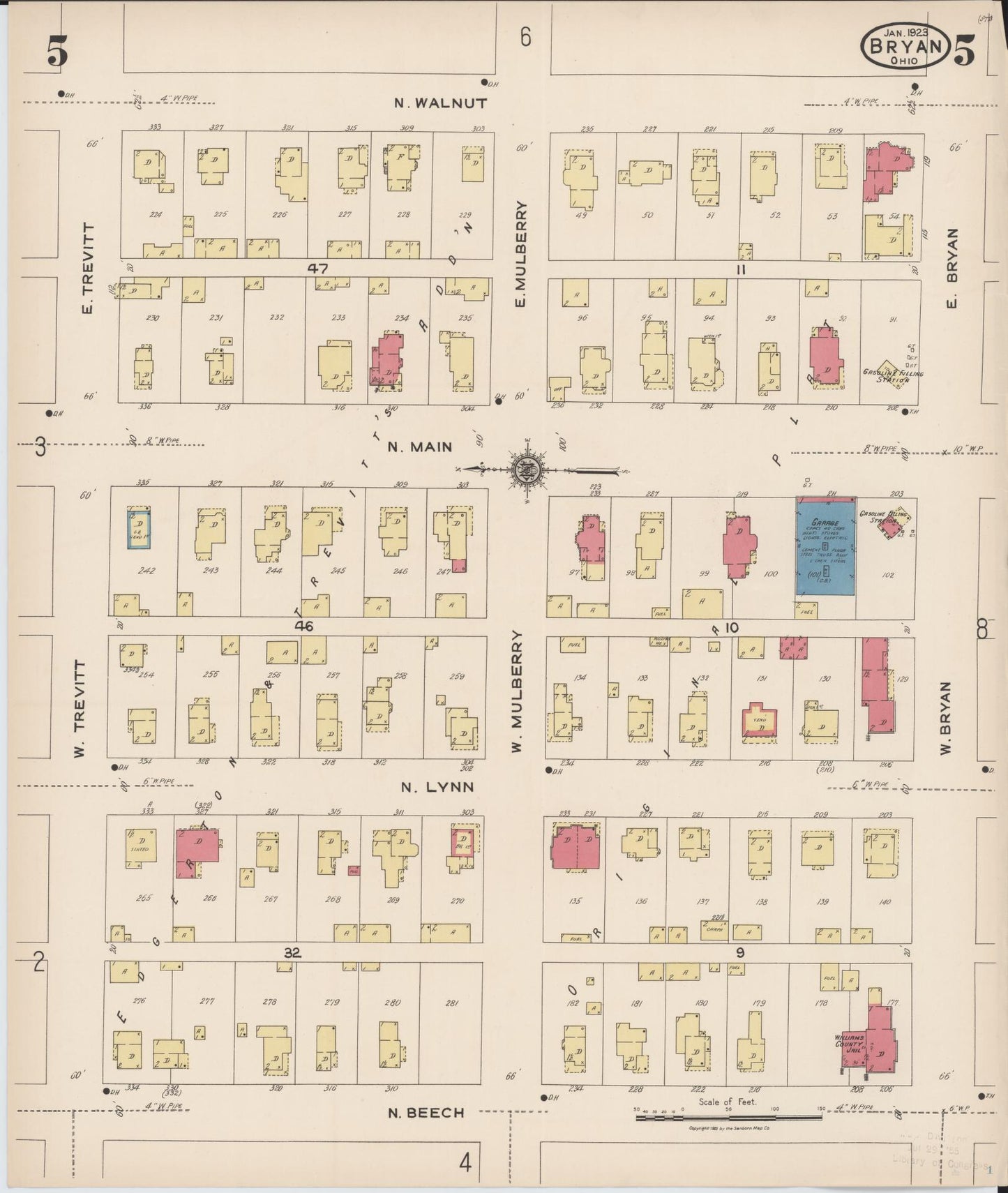 Sanborn Fire Insurance Map from Bryan, Williams County, Ohio (1923), Sheet #0005 - Historic Sanborn Fire Insurance Map Print, vintage old map wall art, antique decor, genealogy gift, Ohio Ohio map