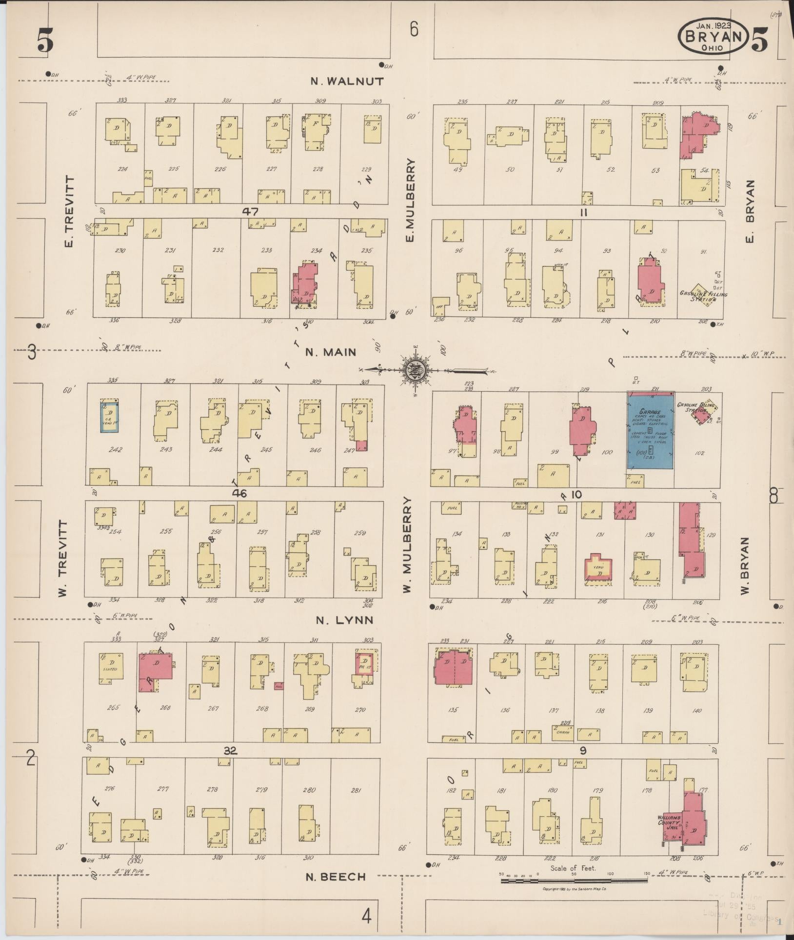 Sanborn Fire Insurance Map from Bryan, Williams County, Ohio (1923), Sheet #0005 - Historic Sanborn Fire Insurance Map Print, vintage old map wall art, antique decor, genealogy gift, Ohio Ohio map