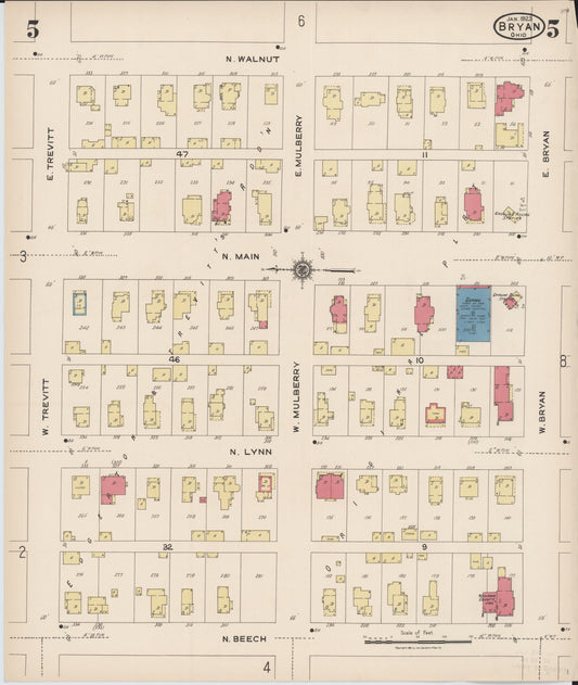 Sanborn Fire Insurance Map from Bryan, Williams County, Ohio (1923), Sheet #0005 - Historic Sanborn Fire Insurance Map Print, vintage old map wall art, antique decor, genealogy gift, Ohio Ohio map