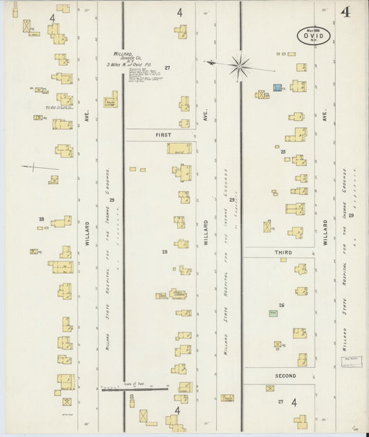 Sanborn Fire Insurance Map from Ovid, Seneca County, New York (1898), Sheet #0004 - Historic Sanborn Fire Insurance Map Print, vintage old map wall art, antique decor, genealogy gift, New York New York map