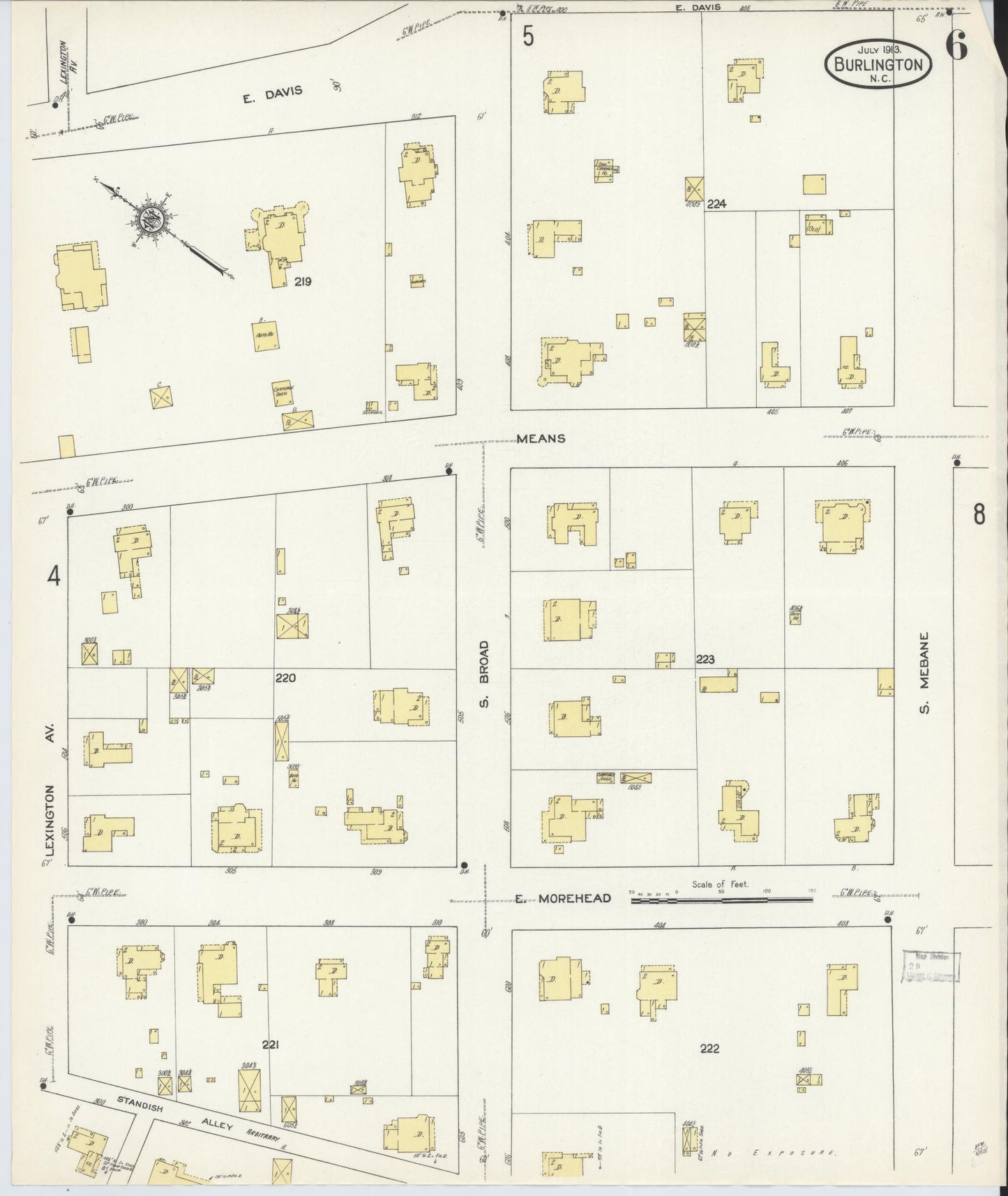 Sanborn Fire Insurance Map from Burlington, Alamance County, North Carolina (1913), Sheet #0006 - Complete Map Set gallery image, historic Sanborn map, vintage wall art, North Carolina North Carolina
