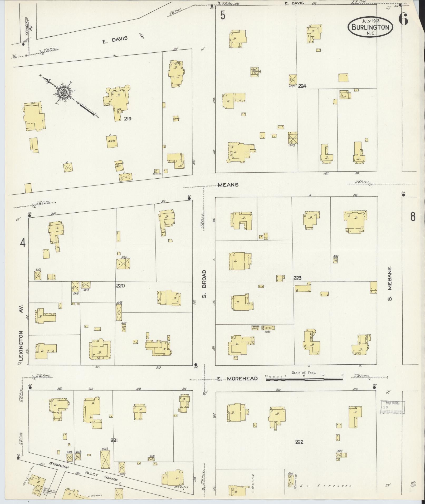 Sanborn Fire Insurance Map from Burlington, Alamance County, North Carolina (1913), Sheet #0006 - Complete Map Set gallery image, historic Sanborn map, vintage wall art, North Carolina North Carolina