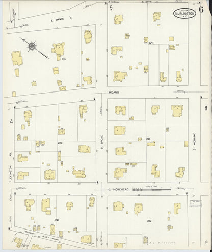 Sanborn Fire Insurance Map from Burlington, Alamance County, North Carolina (1913), Sheet #0006 - Complete Map Set gallery image, historic Sanborn map, vintage wall art, North Carolina North Carolina