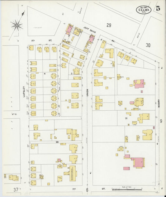 Sanborn Fire Insurance Map from Selma, Dallas County, Alabama (1907), Sheet #0005 - Historic Sanborn Fire Insurance Map Print, vintage old map wall art, antique decor, genealogy gift, Alabama Alabama map