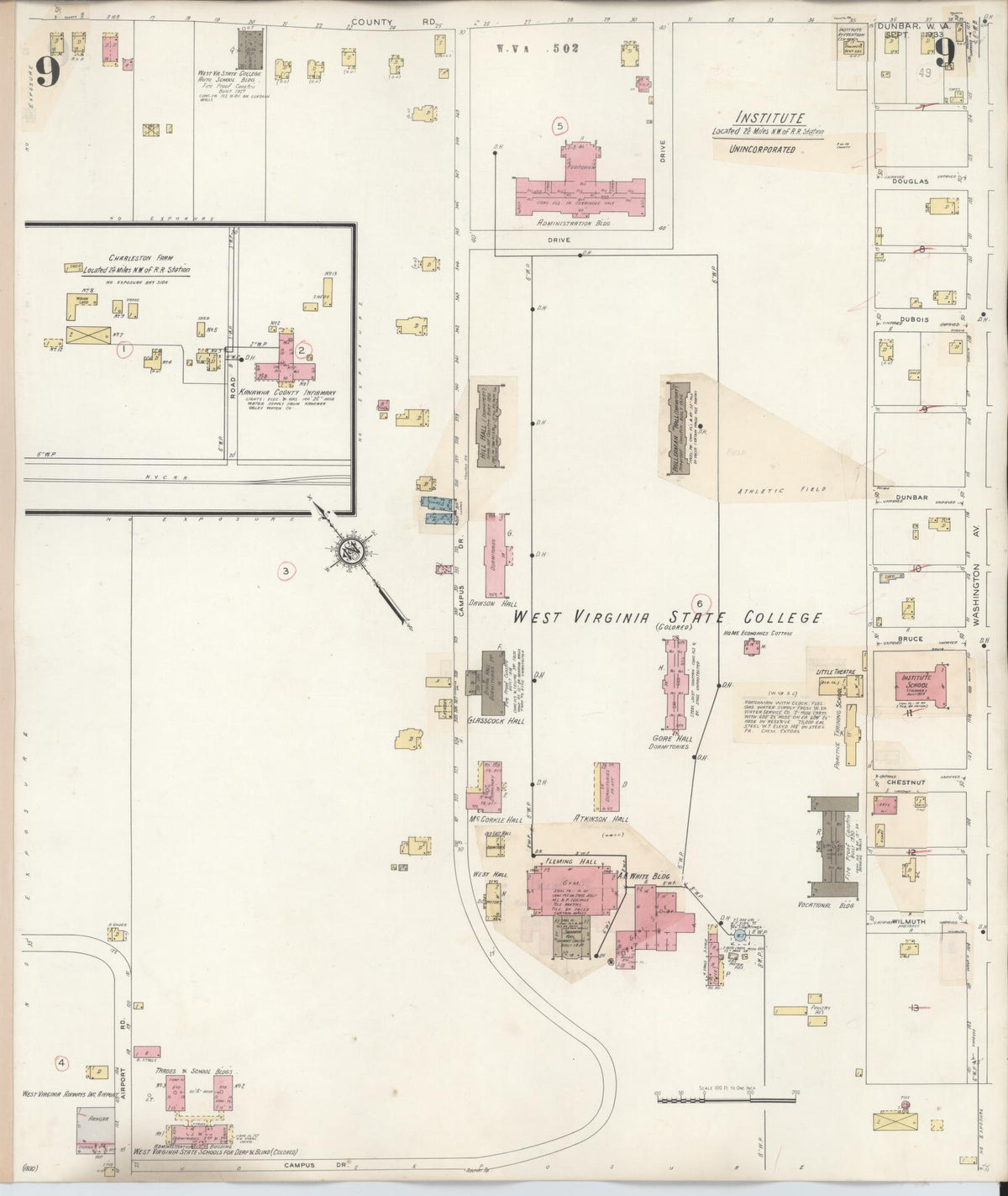 Sanborn Fire Insurance Map from Dunbar, Kanawha County, West Virginia (1950), Sheet #0009 - Complete Map Set gallery image, historic Sanborn map, vintage wall art, West Virginia West Virginia