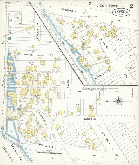 Sanborn Fire Insurance Map from Astoria, Clatsop County, Oregon (1896), Sheet #0002 - Historic Sanborn Fire Insurance Map Print, vintage old map wall art, antique decor, genealogy gift, Oregon Oregon map