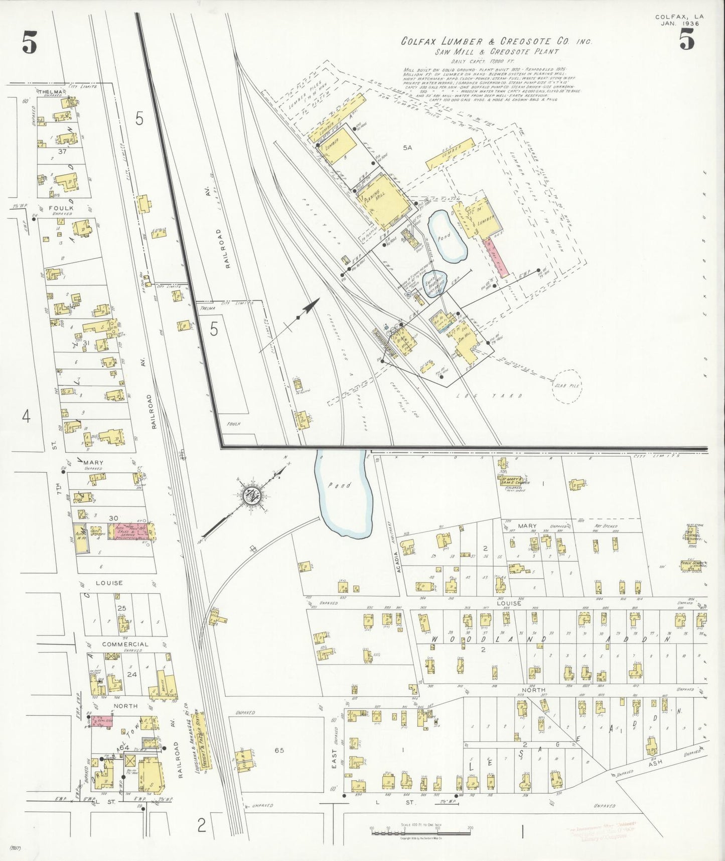 Sanborn Fire Insurance Map from Colfax, Grant Parish, Louisiana (1936), Sheet #0005 - Complete Map Set gallery image, historic Sanborn map, vintage wall art, Louisiana Louisiana