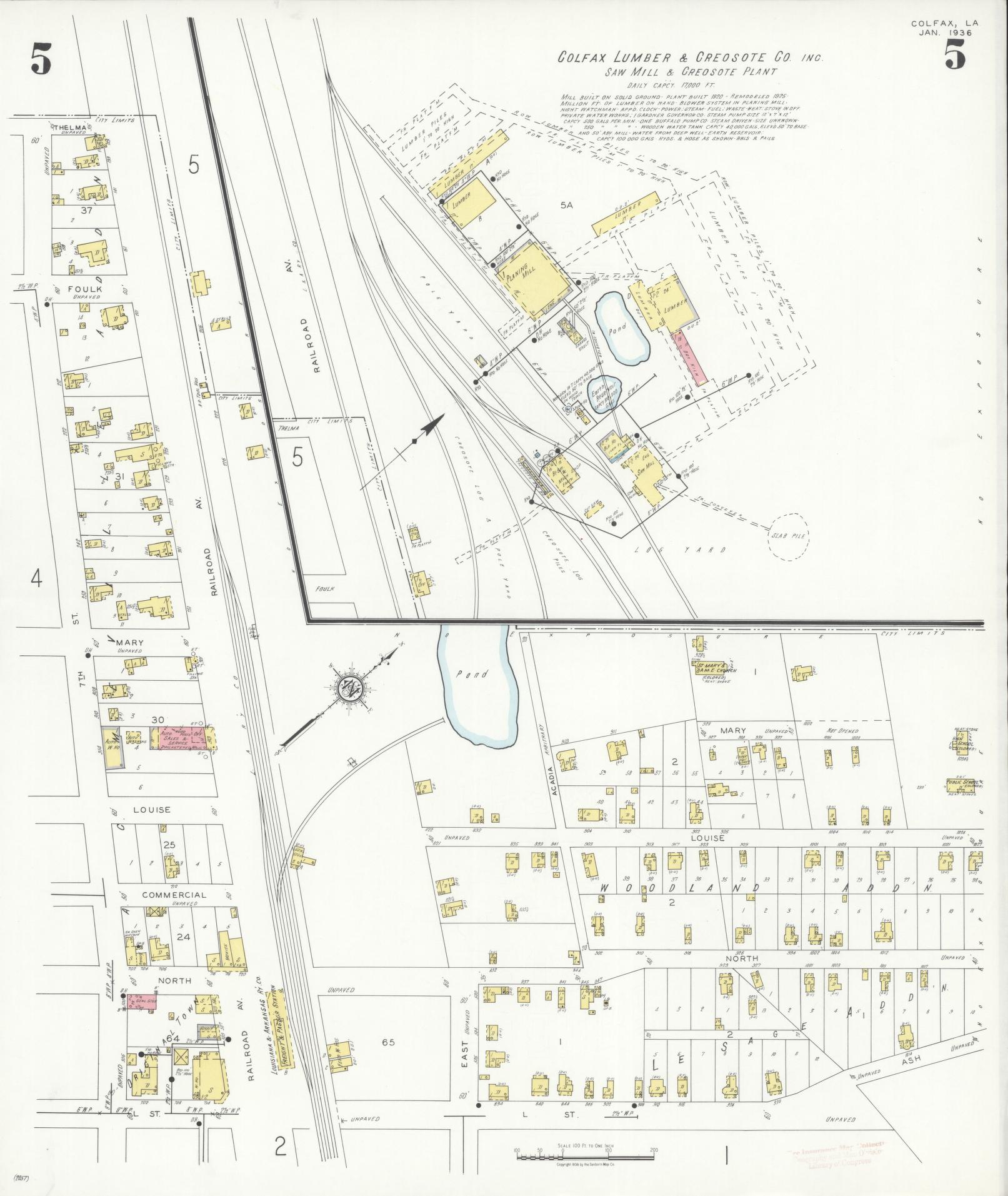 Sanborn Fire Insurance Map from Colfax, Grant Parish, Louisiana (1936), Sheet #0005 - Complete Map Set gallery image, historic Sanborn map, vintage wall art, Louisiana Louisiana