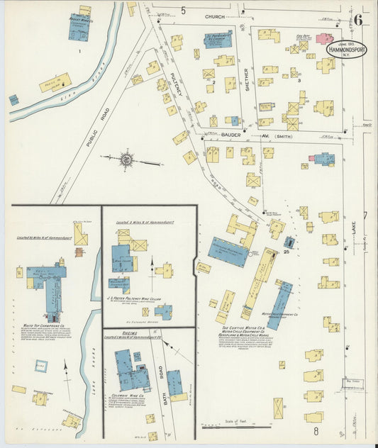 Sanborn Fire Insurance Map from Hammondsport, Steuben County, New York (1913), Sheet #0006 - Historic Sanborn Fire Insurance Map Print, vintage old map wall art, antique decor, genealogy gift, New York New York map