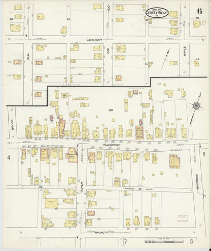 Sanborn Fire Insurance Map from Jersey Shore, Lycoming County, Pennsylvania (1913), Sheet #0006 - Historic Sanborn Fire Insurance Map Print, vintage old map wall art, antique decor, genealogy gift, Pennsylvania Pennsylvania map