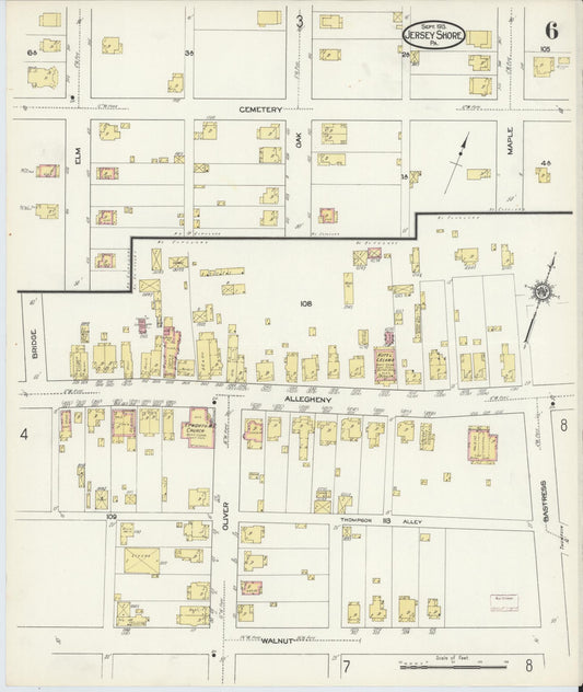 Sanborn Fire Insurance Map from Jersey Shore, Lycoming County, Pennsylvania (1913), Sheet #0006 - Historic Sanborn Fire Insurance Map Print, vintage old map wall art, antique decor, genealogy gift, Pennsylvania Pennsylvania map