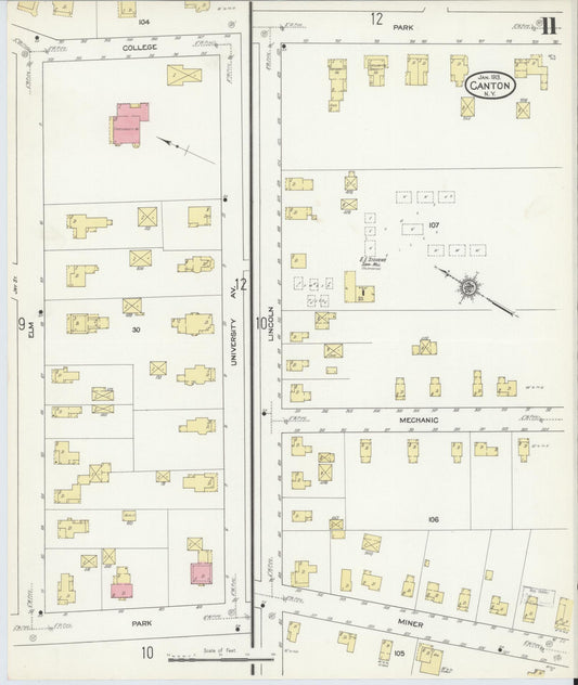 Sanborn Fire Insurance Map from Canton, St. Lawrence County, New York (1913), Sheet #0011 - Historic Sanborn Fire Insurance Map Print, vintage old map wall art, antique decor, genealogy gift, New York New York map