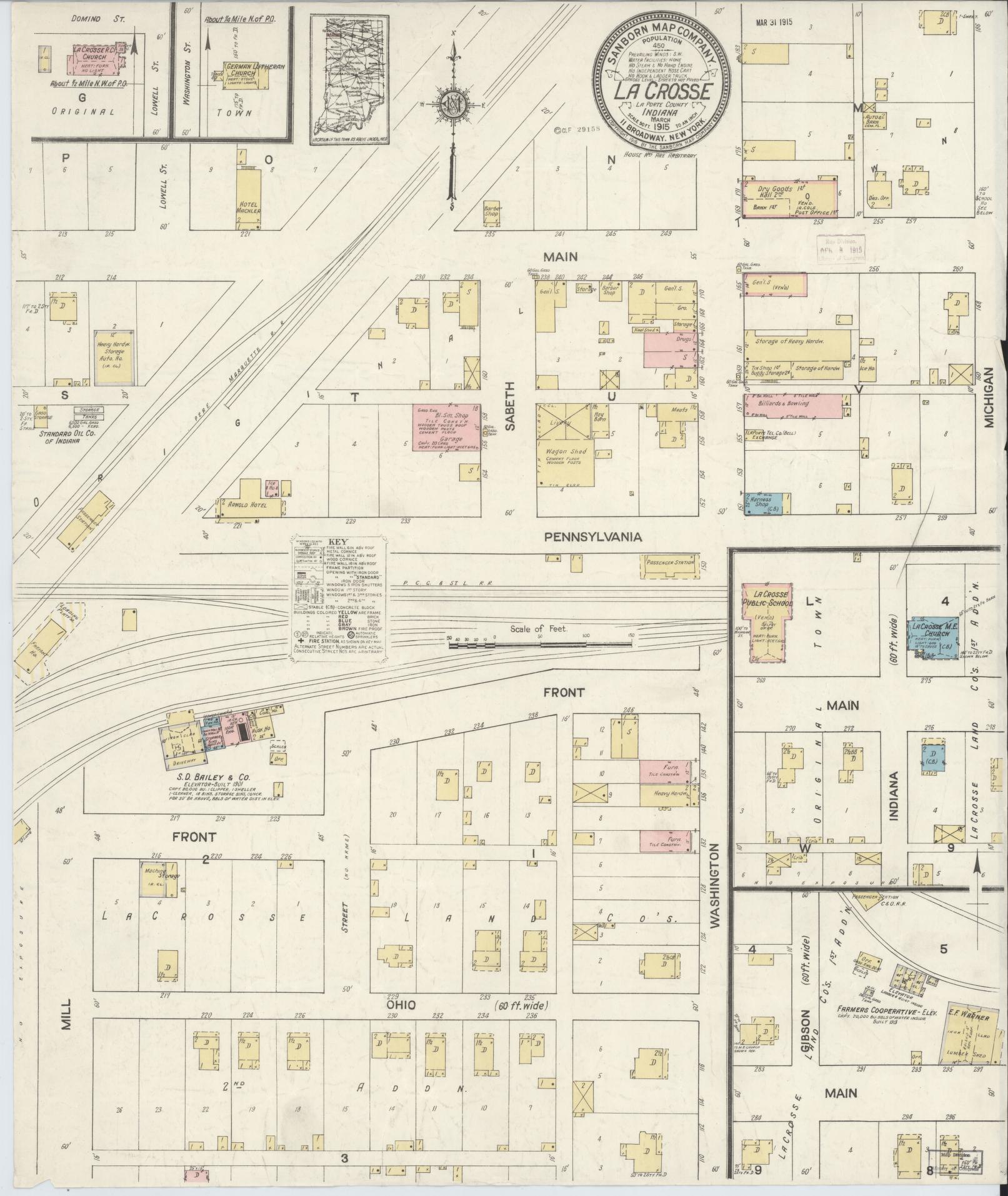 Sanborn Fire Insurance Map from La Crosse, La Porte County, Indiana (1915), Sheet #0001 - Historic Sanborn Fire Insurance Map Print, vintage old map wall art, antique decor, genealogy gift, Indiana Indiana map