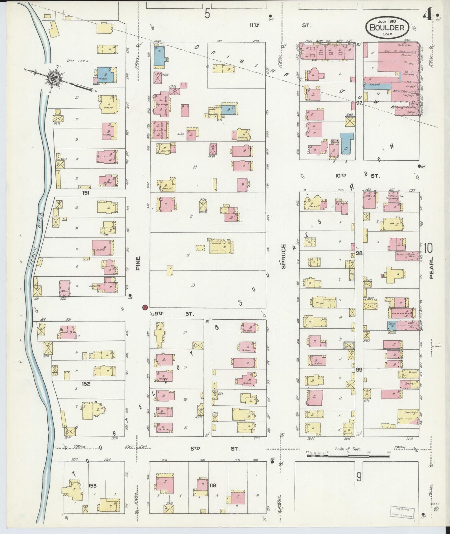 Sanborn Fire Insurance Map from Boulder, Boulder County, Colorado (1910), Sheet #0004 - Complete Map Set gallery image, historic Sanborn map, vintage wall art, Colorado Colorado