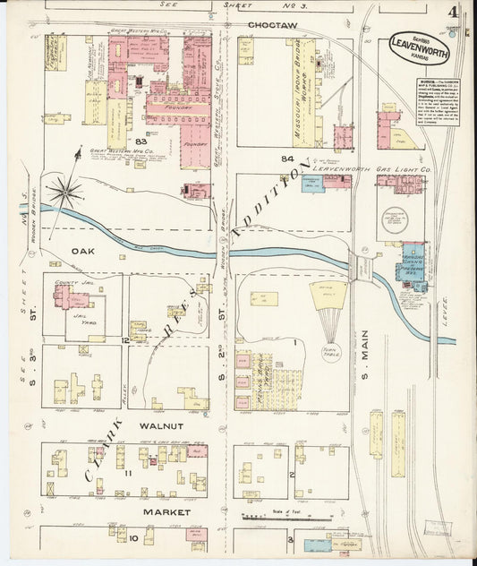 Sanborn Fire Insurance Map from Leavenworth, Leavenworth County, Kansas (1883), Sheet #0004 - Historic Sanborn Fire Insurance Map Print, vintage old map wall art, antique decor, genealogy gift, Kansas Kansas map
