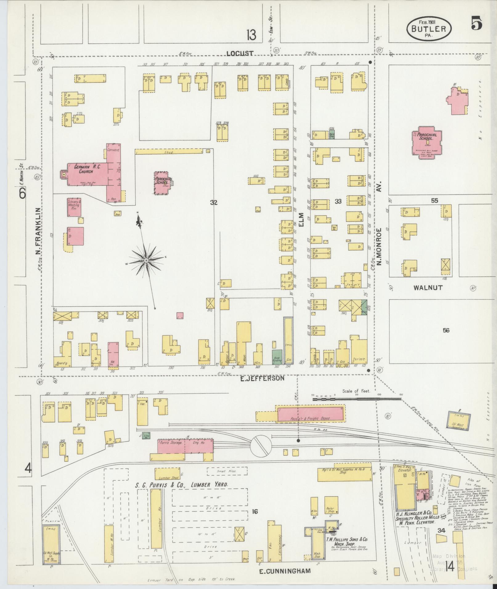 Sanborn Fire Insurance Map from Butler, Butler County, Pennsylvania (1901), Sheet #0005 - Historic Sanborn Fire Insurance Map Print, vintage old map wall art, antique decor, genealogy gift, Pennsylvania Pennsylvania map