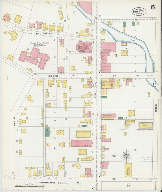 Sanborn Fire Insurance Map from Bristol, Sullivan County, Tennessee (1902), Sheet #0006 - Historic Sanborn Fire Insurance Map Print, vintage old map wall art, antique decor, genealogy gift, Tennessee Tennessee map