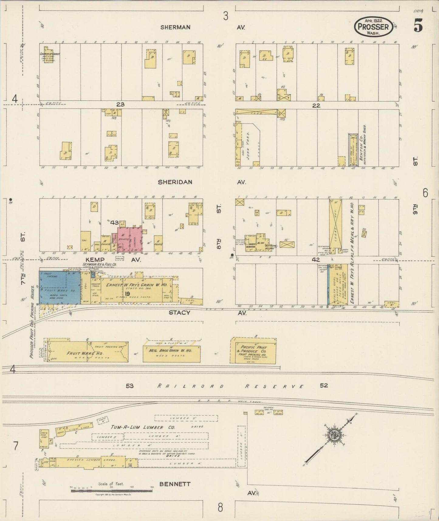 Sanborn Fire Insurance Map from Prosser, Benton County, Washington (1922), Sheet #0005 - Complete Map Set gallery image, historic Sanborn map, vintage wall art, Washington Washington