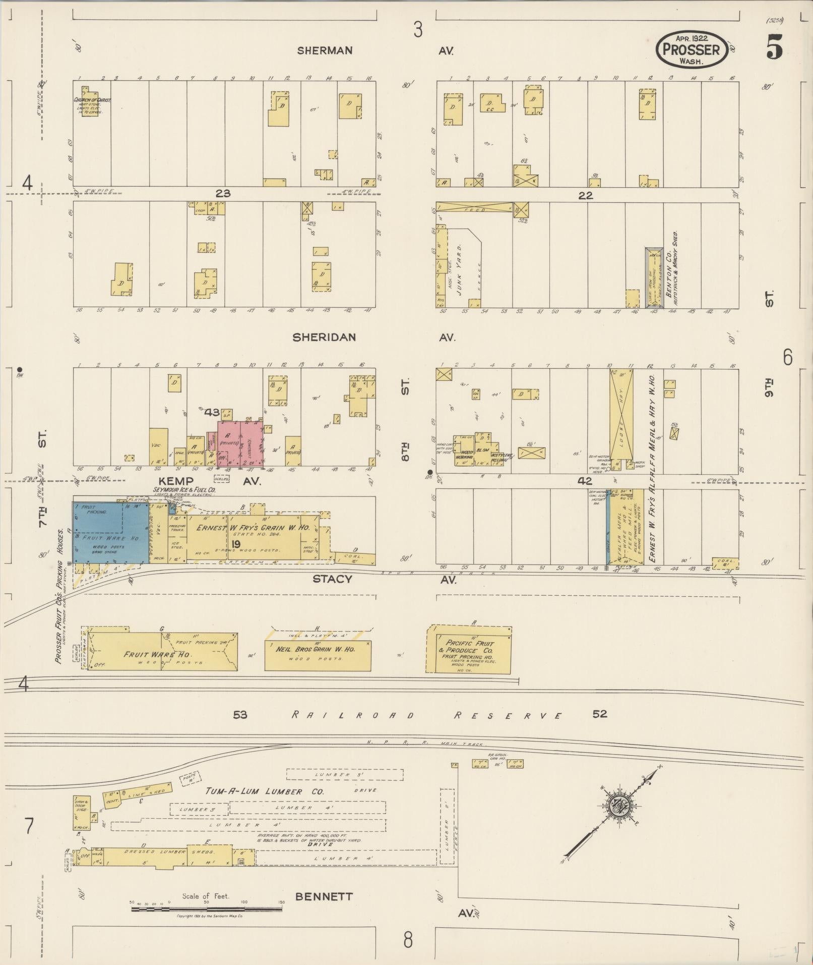 Sanborn Fire Insurance Map from Prosser, Benton County, Washington (1922), Sheet #0005 - Complete Map Set gallery image, historic Sanborn map, vintage wall art, Washington Washington