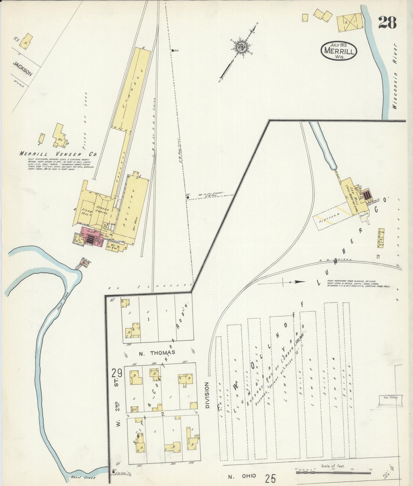 Sanborn Fire Insurance Map from Merrill, Lincoln County, Wisconsin (1913), Sheet #0028 - Complete Map Set gallery image, historic Sanborn map, vintage wall art, Wisconsin Wisconsin