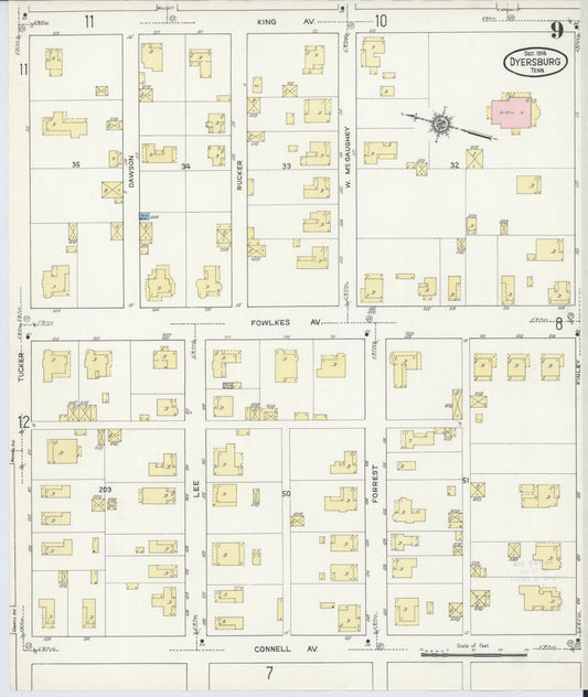 Sanborn Fire Insurance Map from Dyersburg, Dyer County, Tennessee (1914), Sheet #0009 - Historic Sanborn Fire Insurance Map Print, vintage old map wall art, antique decor, genealogy gift, Tennessee Tennessee map