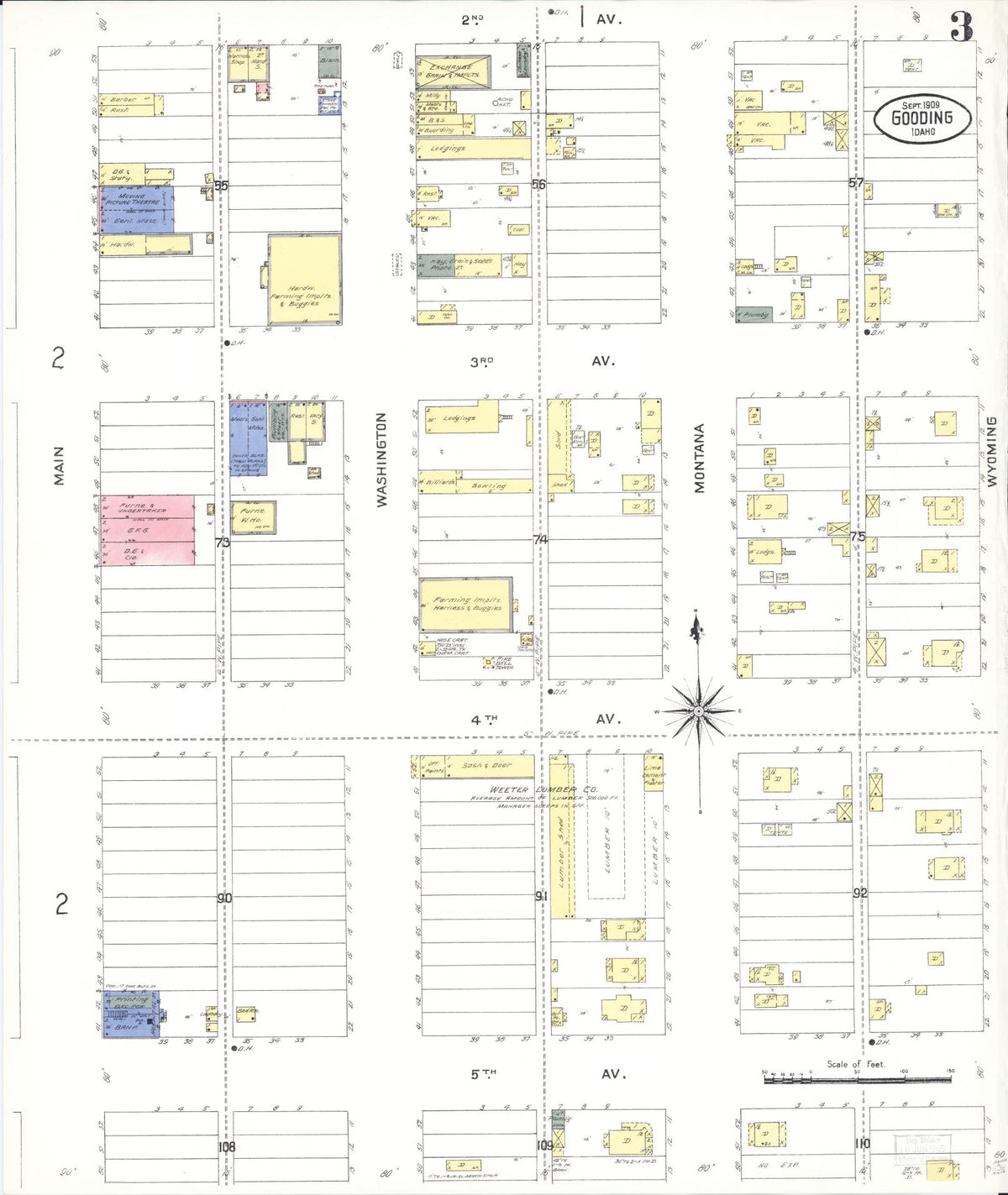 Sanborn Fire Insurance Map from Gooding, Gooding County, Idaho (1909), Sheet #0003 - Complete Map Set gallery image, historic Sanborn map, vintage wall art, Idaho Idaho
