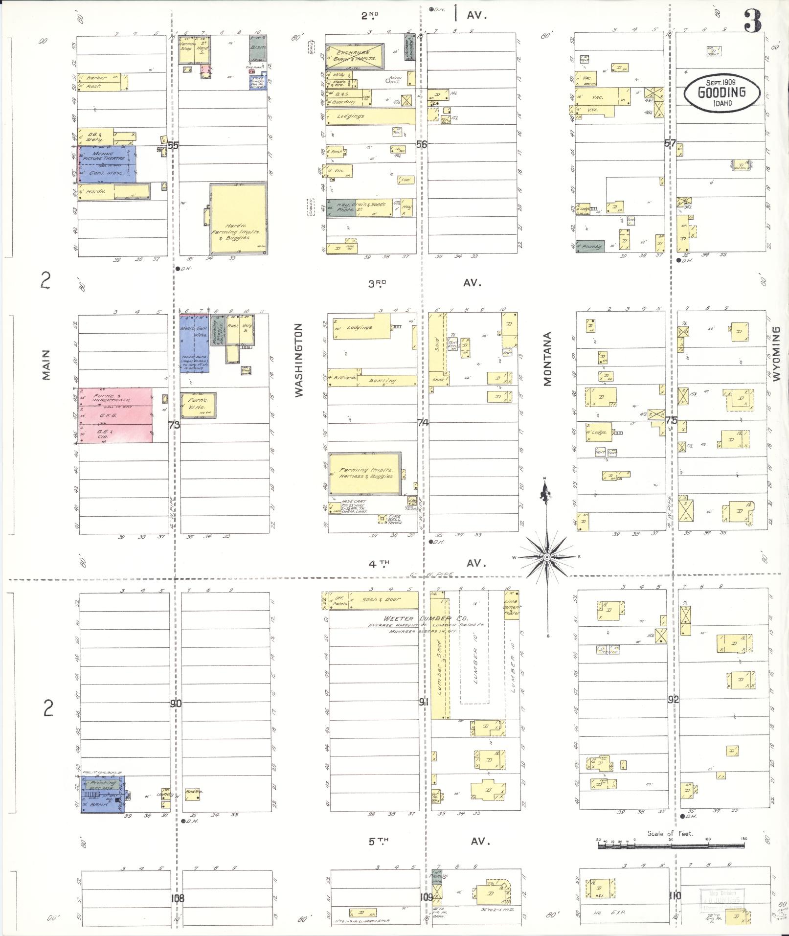 Sanborn Fire Insurance Map from Gooding, Gooding County, Idaho (1909), Sheet #0003 - Complete Map Set gallery image, historic Sanborn map, vintage wall art, Idaho Idaho