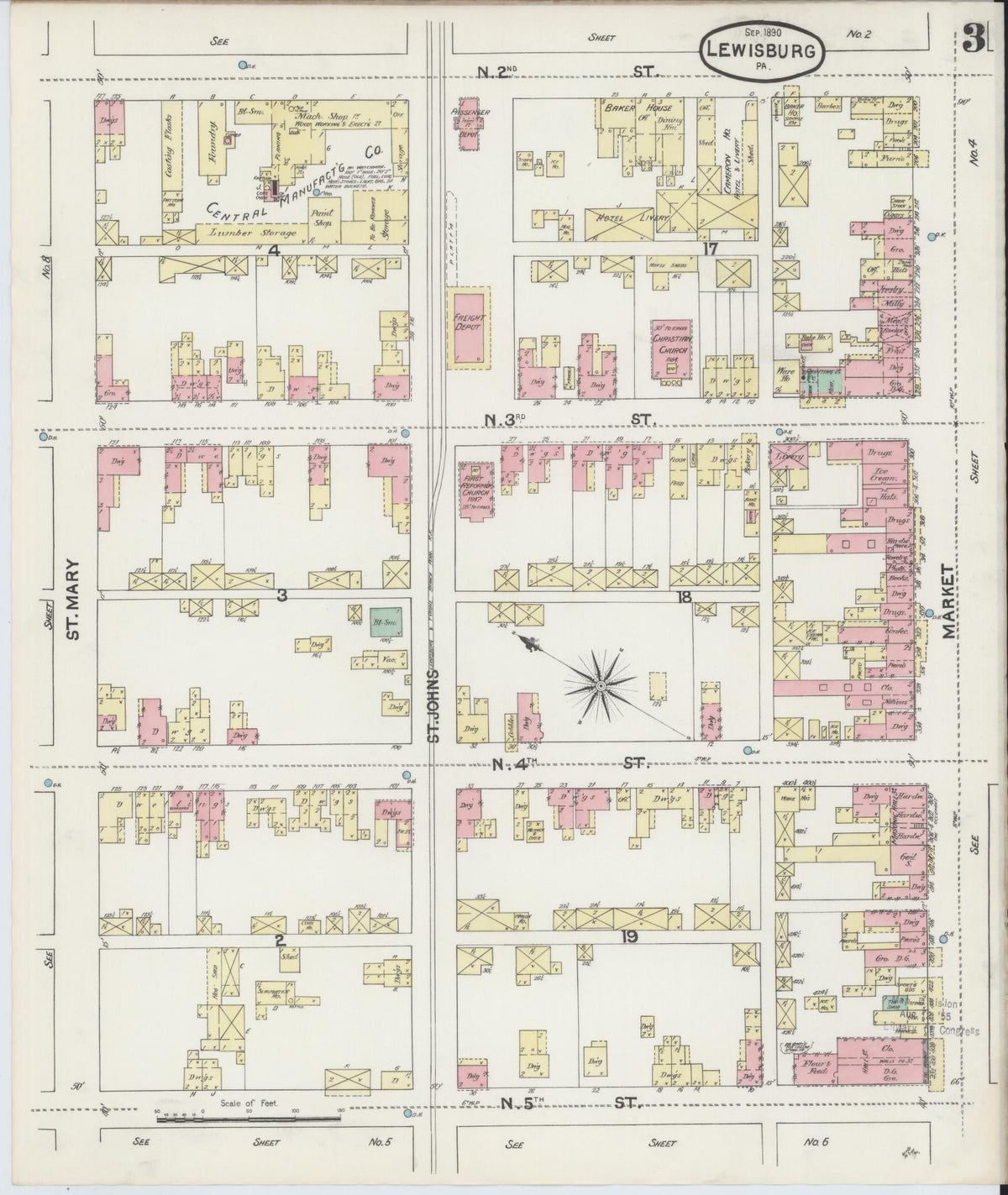 Sanborn Fire Insurance Map from Lewisburg, Union County, Pennsylvania (1890), Sheet #0003 - Complete Map Set gallery image, historic Sanborn map, vintage wall art, Pennsylvania Pennsylvania